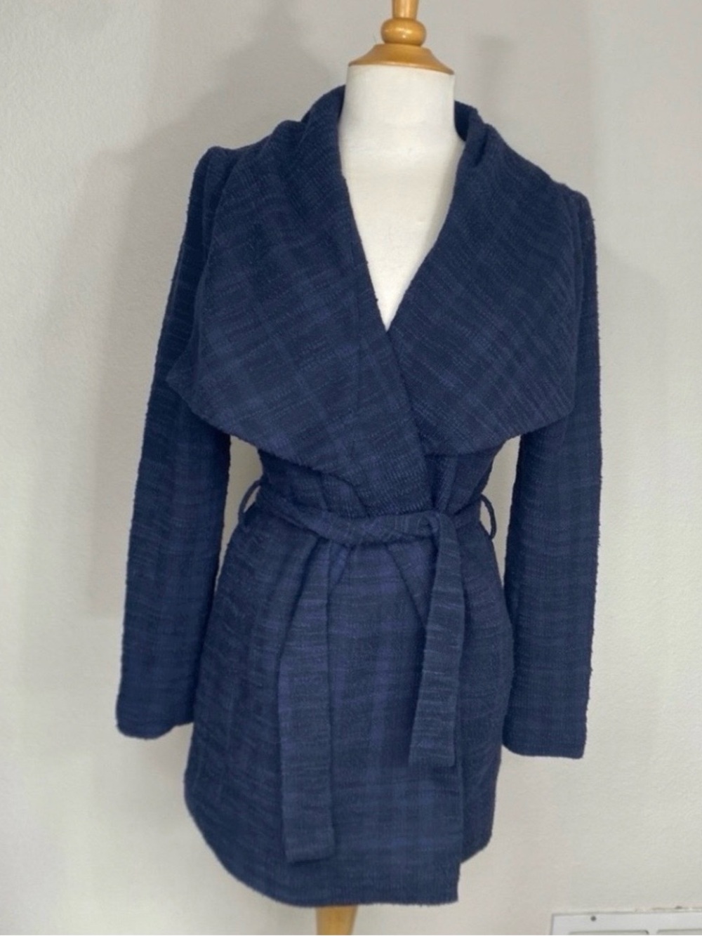 Banana Republic Womens Navy Tweed Collared Belted Jacket Size 10 Classic Coastal